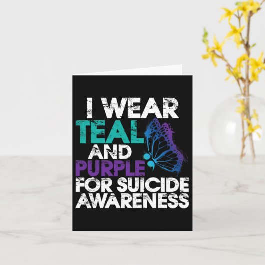 Ik Draag Blauwgroen en Paarse steun zelfmoordbewus Kaart (Gele Bloem)