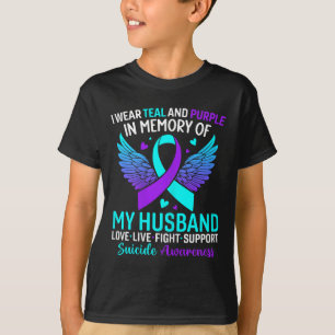Ik Draag Blauwgroen en Paarse voor mijn man Suicid T-shirt