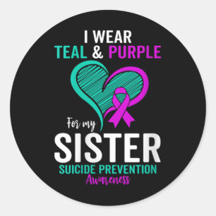 Ik Draag Blauwgroen en Paarse voor mijn zus Suicid Ronde Sticker