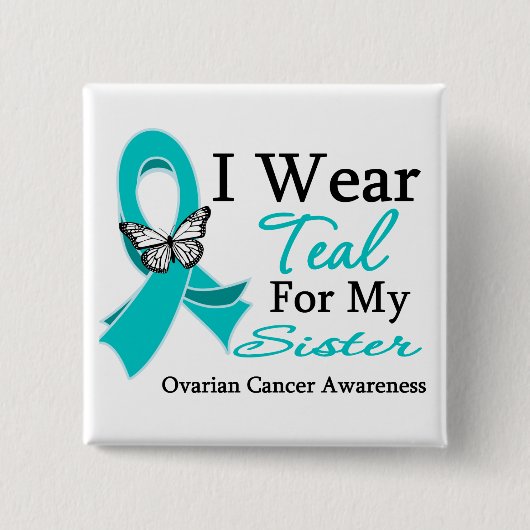Ik Draag Blauwgroen koolstof zuster Ovarium Cancer Vierkante Button 5,1 Cm (Voorkant)