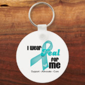 Ik Draag Blauwgroen lint voor mij Sleutelhanger (Voorkant)