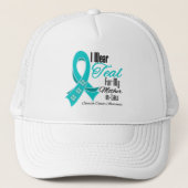 Ik Draag Blauwgroen Ribbon Ovarian Cancer Moeder i Trucker Pet (Voorkant)