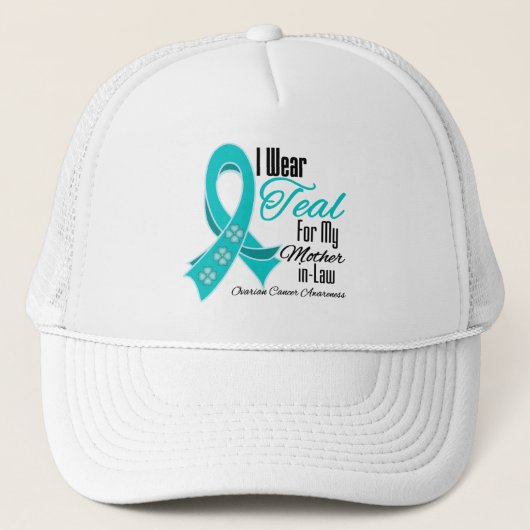 Ik Draag Blauwgroen Ribbon Ovarian Cancer Moeder i Trucker Pet (Voorkant)