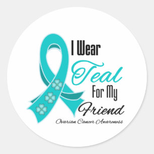 Ik Draag Blauwgroen Ribbon Ovarium Cancer Friend Ronde Sticker