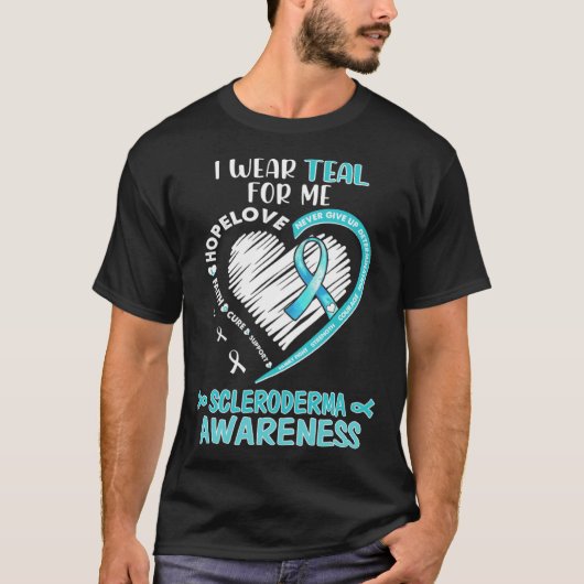 Ik draag blauwgroen voor mij Scleroderma Awareness T-shirt (Voorkant)