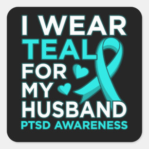 Ik Draag Blauwgroen voor mijn echtgenoot PTSD Bewu Vierkante Sticker