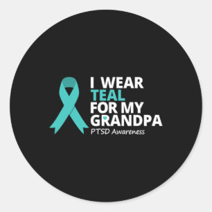 Ik Draag Blauwgroen voor mijn opa PTSS Blauwgroen Ronde Sticker