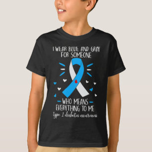 Ik Draag Blue and Grey Type 1 Diabetes Awareness D T-shirt