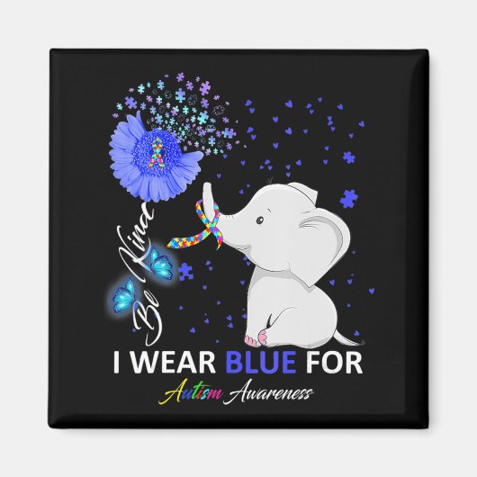 Ik Draag Blue Autism Awareness Elephant Autisme Aw Magneet (Voorkant)