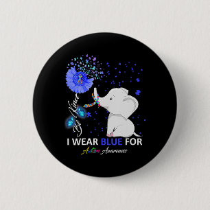 Ik Draag Blue Autism Awareness Elephant Autisme Aw Ronde Button 5,7 Cm