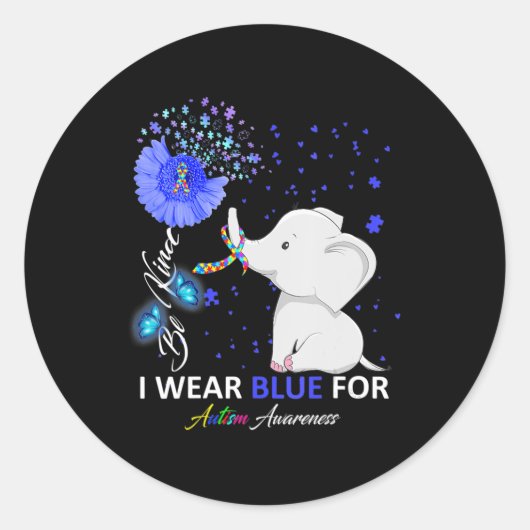 Ik Draag Blue Autism Awareness Elephant Autisme Aw Ronde Sticker (Voorkant)