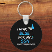 Ik Draag Blue for My Son Diabetes Awareness Ribbon Sleutelhanger (Voorkant)