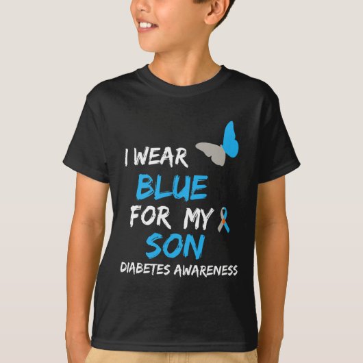 Ik Draag Blue for My Son Diabetes Awareness Ribbon T-shirt (Voorkant)