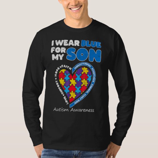Ik Draag Blue for My Son Heart Autism Awareness Mo T-shirt (Voorkant)