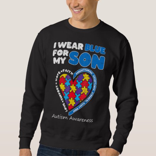 Ik Draag Blue for My Son Heart Autism Awareness Mo Trui (Voorkant)