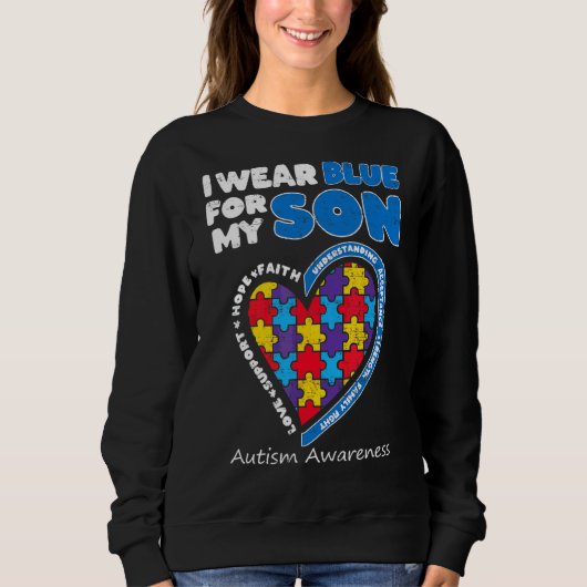 Ik Draag Blue for My Son Heart Autism Awareness Mo Trui (Voorkant)
