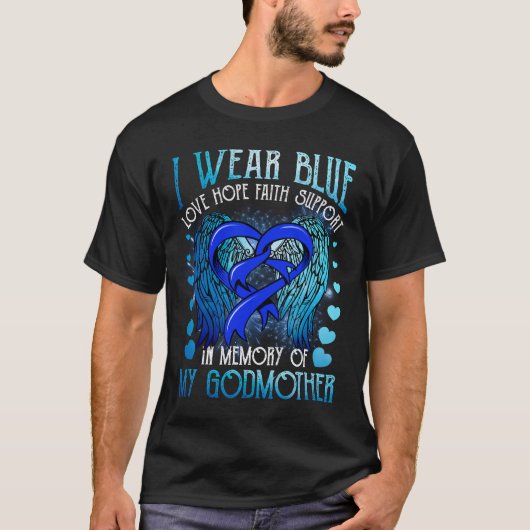 Ik Draag Blue Memory Godmoeder Colon Cancer AWare T-shirt (Voorkant)