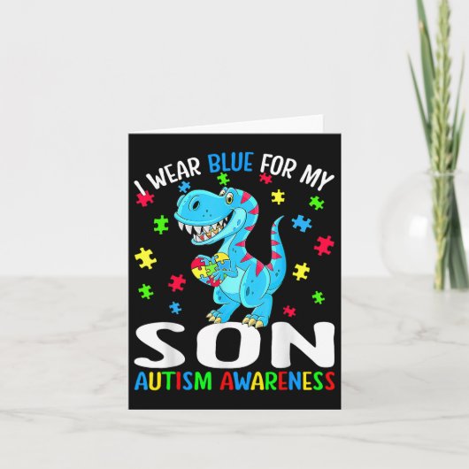 Ik Draag Blue voor My Son Autism Awareness Dinosau Kaart (Voorkant)