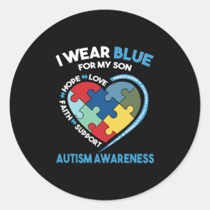 Ik Draag Blue voor My Son Autism Awareness Ronde Sticker