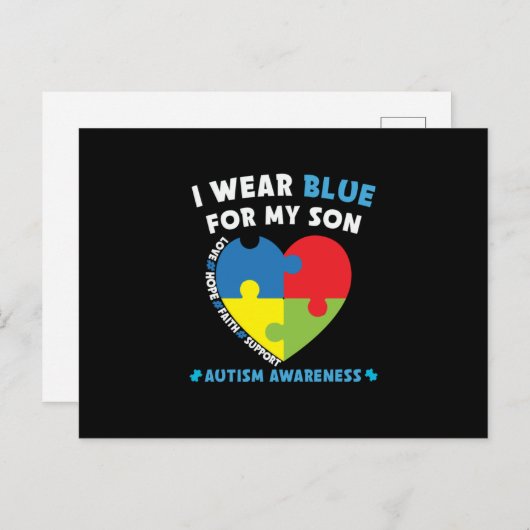 Ik Draag Blue voor My Son Autism Awareness Uitnodiging Briefkaart (Voorkant / Achterkant)