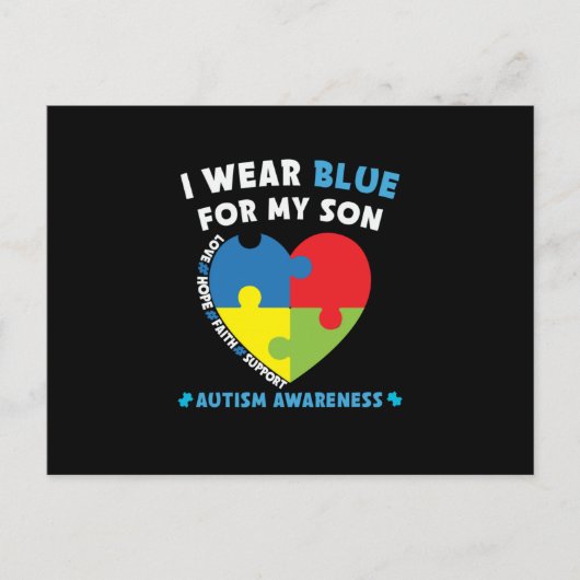 Ik Draag Blue voor My Son Autism Awareness Uitnodiging Briefkaart (Voorkant)