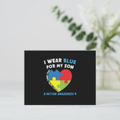 Ik Draag Blue voor My Son Autism Awareness Uitnodiging Briefkaart (Staand voorkant)