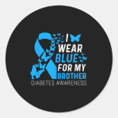 Ik Draag blues voor mijn broer Ribbon Diabetes Awa Ronde Sticker (Voorkant)