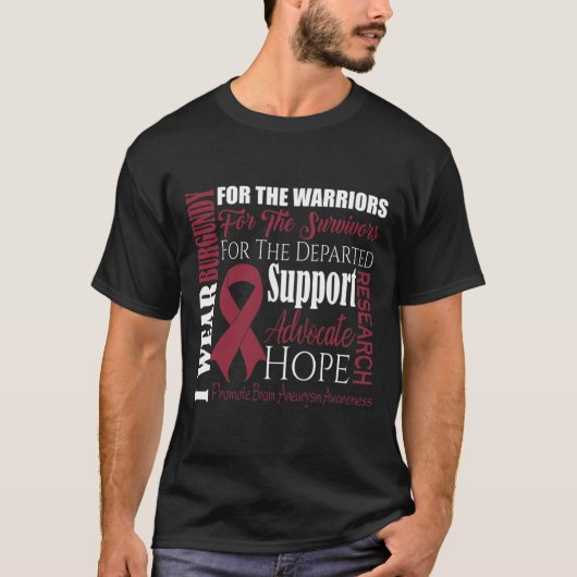 Ik Draag Bourgondië voor Brain Aneurysm Awareness T-shirt (Voorkant)