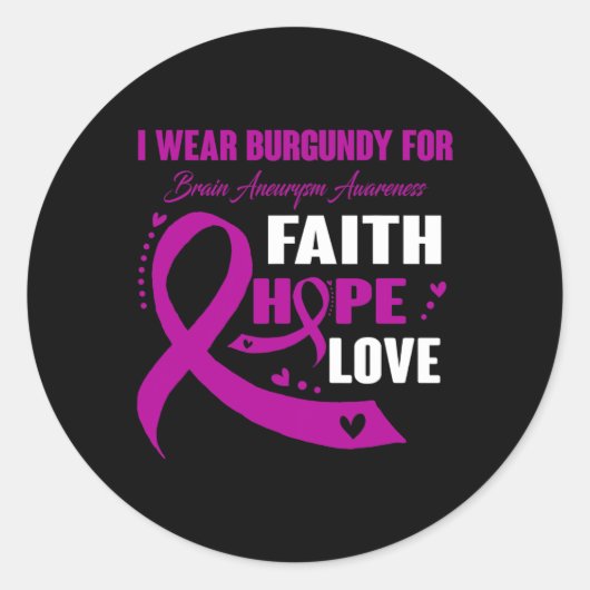Ik Draag Bourgondië voor hersenaneurysma-bewustzij Ronde Sticker (Voorkant)
