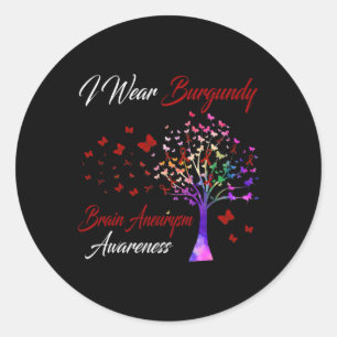 Ik draag Burgundy hersenaneurysma bewustzijn boom Ronde Sticker