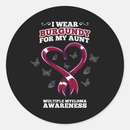 Ik Draag Burgundy tante Multiple Myeloma Awareness Ronde Sticker (Voorkant)