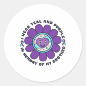 Ik Draag de Blauwgroen en Paarse herinnering aan m Ronde Sticker (Voorkant)