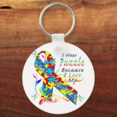 Ik Draag een puzzel omdat ik van mijn kleindochter Sleutelhanger (Voorkant)