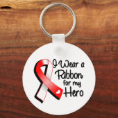 Ik Draag een rood en wit lint voor mijn helo Sleutelhanger (Voorkant)