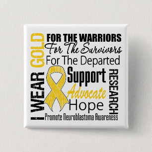 Ik Draag Gold Ribbon Collage Tribute Neuroblastoma Vierkante Button 5,1 Cm