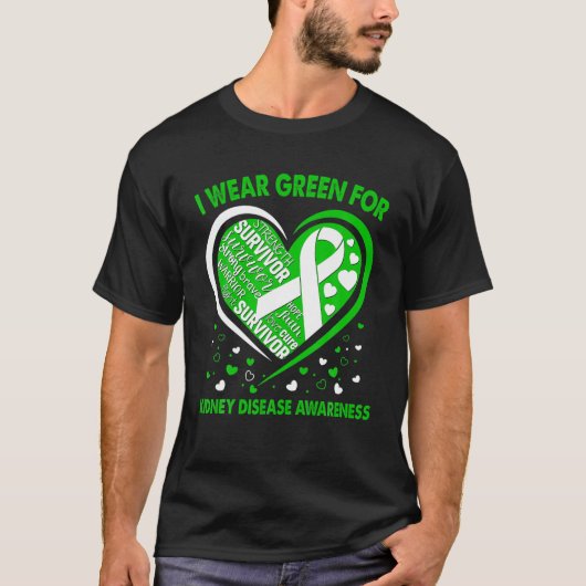 Ik Draag Green for Kidney Disease Awareness Heart  T-shirt (Voorkant)