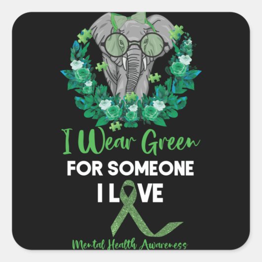 Ik Draag Green for Mental Health Awareness Rib Vierkante Sticker (Voorkant)