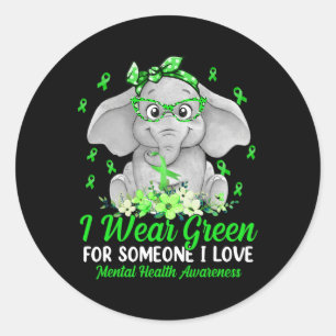 Ik Draag Green for Mental Health Awareness Ribbon Ronde Sticker