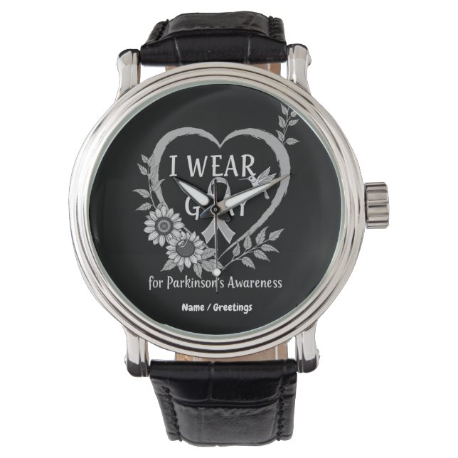 Ik Draag Grey voor Parkinson's Awareness Warrior Horloge (Voorkant)