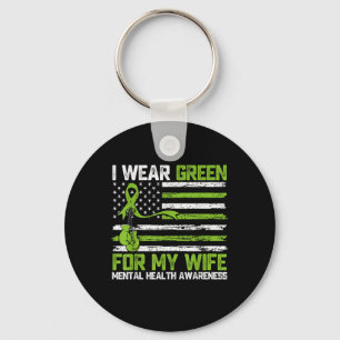 Ik Draag groen voor mijn vrouw Mental Health Aware Sleutelhanger