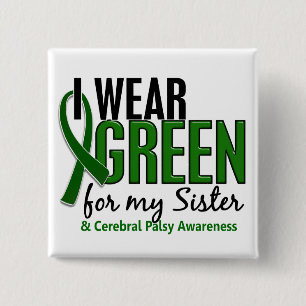 Ik Draag groen voor mijn zuster 10 Cerebral Palsy Vierkante Button 5,1 Cm