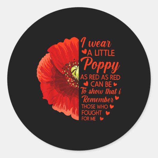 Ik Draag Little Red Poppy Flower Soldier Veteran Ronde Sticker (Voorkant)