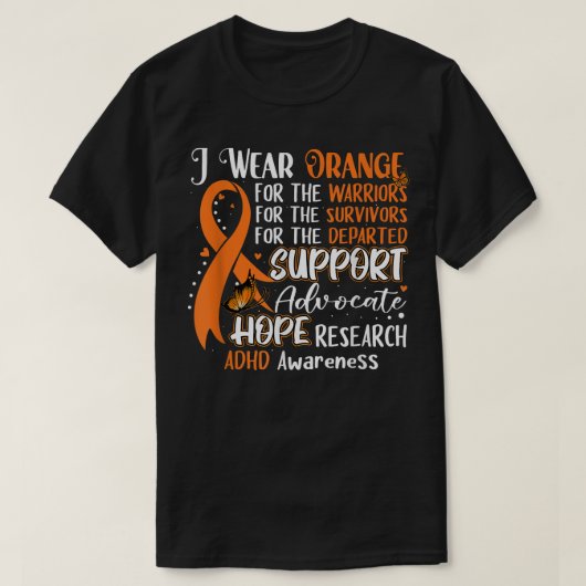 Ik Draag Oranje lint-Butterfly ADHD-waren T-shirt (Design voorkant)