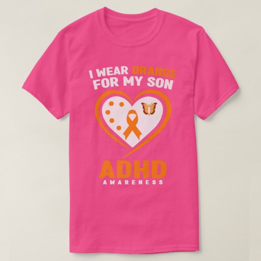 Ik Draag Oranje voor mijn Zoon ADHD Bewustmakingsp T-shirt (Design voorkant)