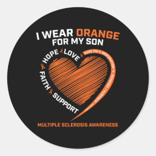 Ik Draag Oranje voor mijn zoon multiple sclerose w Ronde Sticker