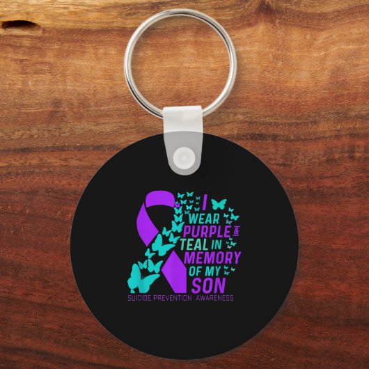 Ik Draag Paars en Blauwgroen voor mijn zoon Suicid Sleutelhanger (Voorkant)