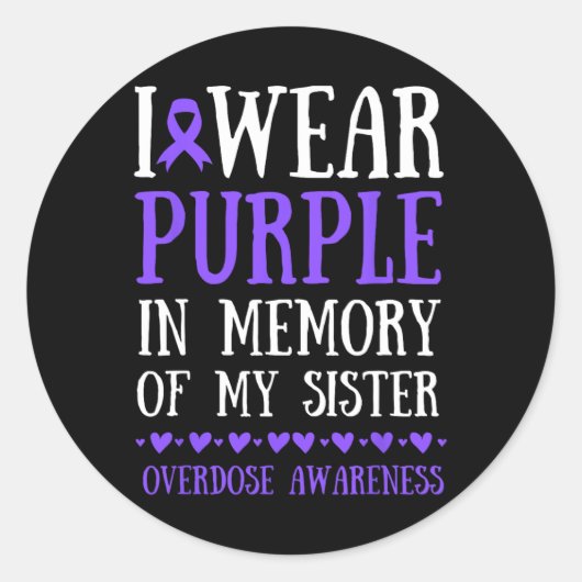 Ik Draag Paars in herinnering aan mijn zuster over Ronde Sticker (Voorkant)