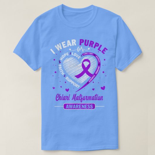 Ik Draag Paars voor Chiari Malformation Bewustheid T-shirt (Design voorkant)