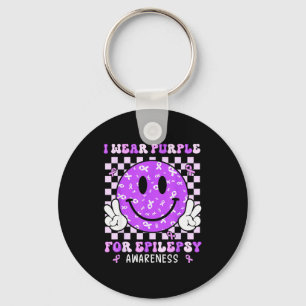 Ik draag paars voor epilepsie bewustzijn Smile Fac Sleutelhanger