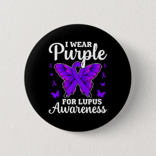 Ik draag paars voor lupus bewustzijn maand vlinder ronde button 5,7 cm